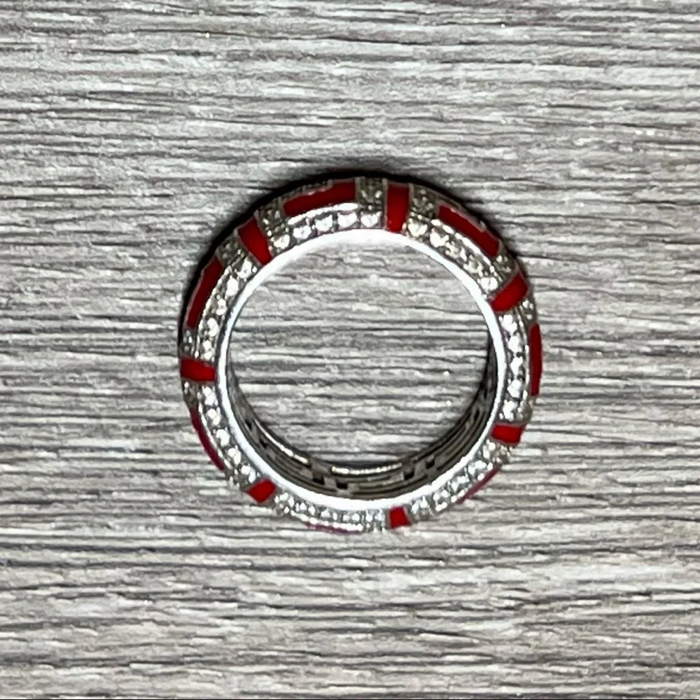 Hidalgo Sterling Silver Red Enamel Diamonique Eternity Band Ring, Size 6 - Picture 5 of 7